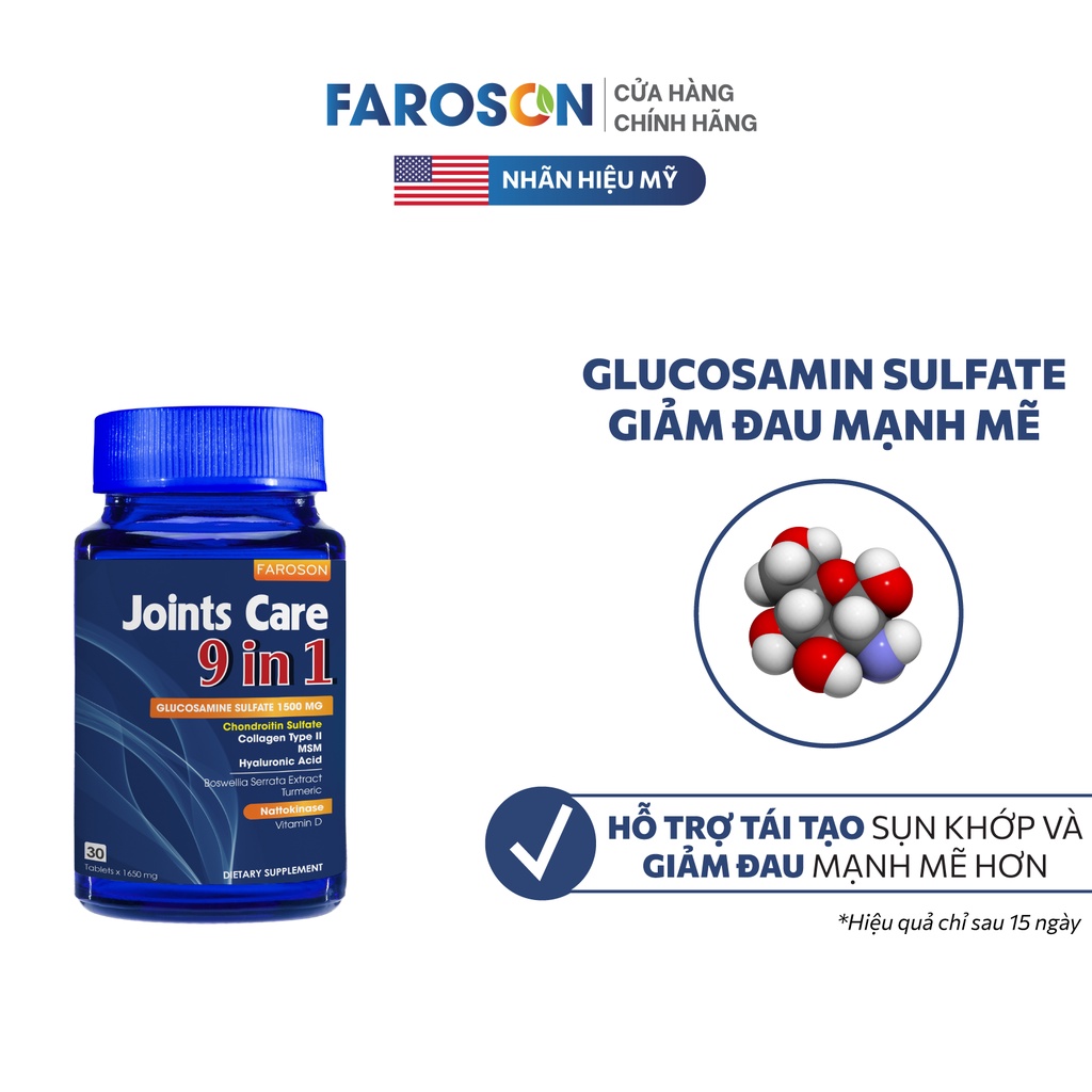 Glucosamine xương khớp Faroson Joints Care 9 in 1 hộp 30 viên