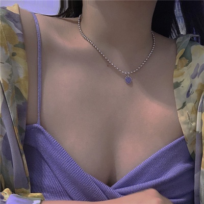 Vòng cổ Mặt Trái Tim Màu Tím Phong Cách Retro Hàn Quốc