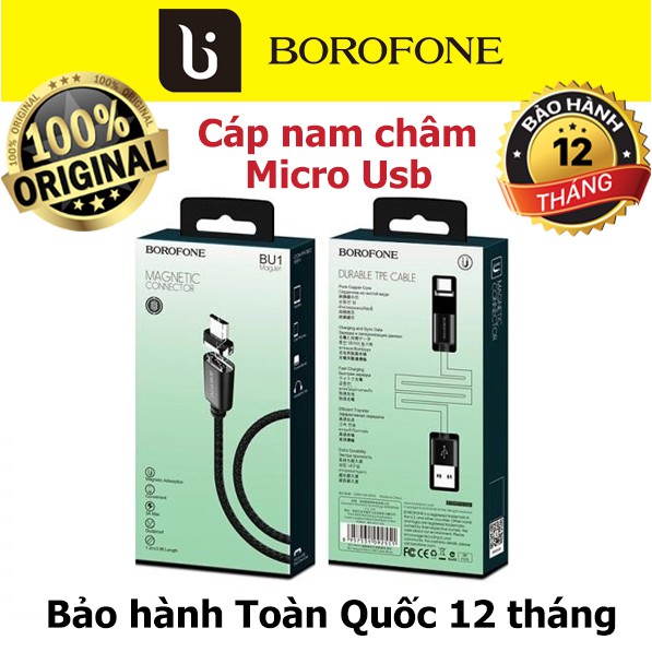 Cáp sạc Android nam châm chính hãng Borofone BU1, cáp sạc từ tính cổng Micro Usb