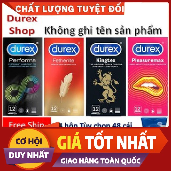 Combo 4 hộp bcs Durex [12 bao] : Performa, Fetherlite, Pleasuremax, Kingtex TẶNG 1 Gel bôi trơn Durex PLAY 50ml