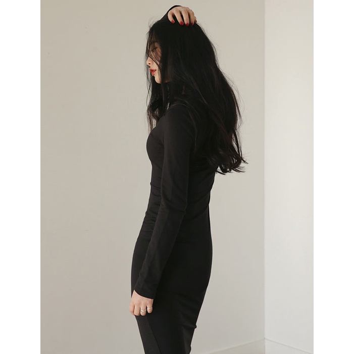 ? Đầm Body Đen Nữ Dài Tay Xẻ Tà Chất Borip Gân Co Dãn | BigBuy360 - bigbuy360.vn