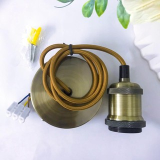 Bộ Đèn thả đơn đui đồng đúc dây dài 1m kèm đế ốp trần Loại Cao cấp đế phay xước