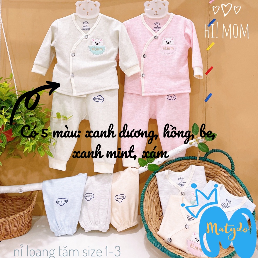 Quần áo sơ sinh bé trai bé gái mùa đông cao cấp chất vải an toàn đồ sơ sinh cho bé Hi mom cúc chéo SS11