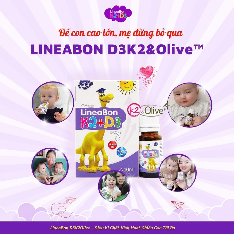 LINEABON K2+D3 - VIMEX K2+D3 bổ sung vitamin D giúp trẻ cao lớn khỏe mạnh, ngủ ngon sâu giấc