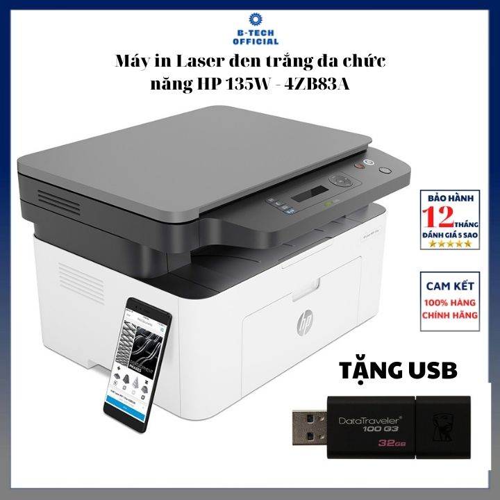 Máy in laser đen trắng đa chức năng HP 135W - 4ZB83A (In, copy, scan, wifi) - Bảo hành chính hãng 12 tháng