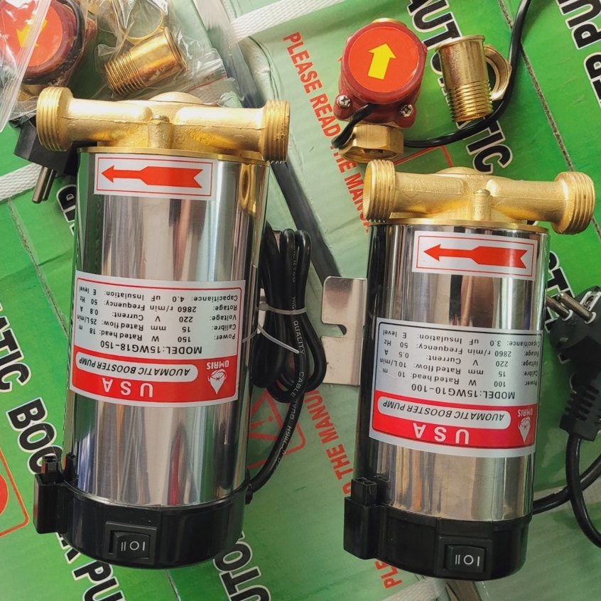 Máy bơm tăng áp cho máy giặt, nóng lạnh, tưới cây 100W 150W - có rờ le tự ngắt 100% ĐỒNG - chuyên trợ lực áp lực nước
