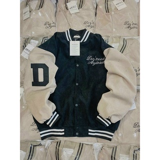 Áo khoác nhung chữ D hình thật shop tự chụp KIỂU bomber 2 lớp logo thêu đẹp