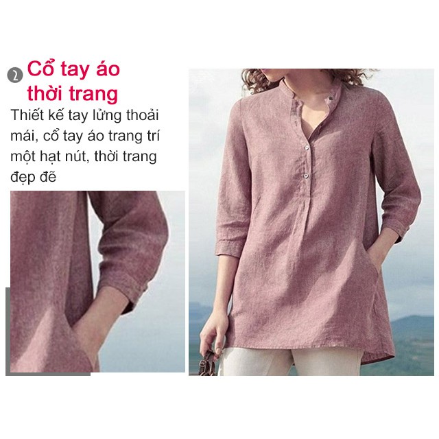 Summer 5-point Sleeves Women's Shirt Solid Color Cotton And Linen Stand Collar Button Loose Large Size Tops | BigBuy360 - bigbuy360.vn