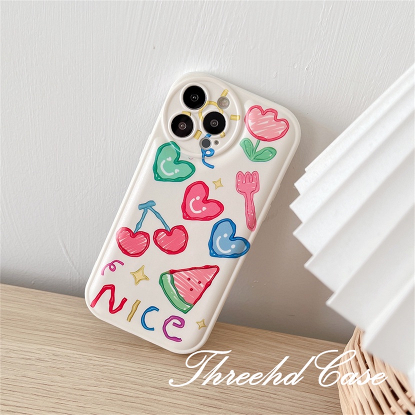 Ốp Điện Thoại TPU Mềm Đệm Khí Chống Rơi In Hình Cherry Cho iPhone 14 13 12 11 Pro Max SE 2020 X Xr Xs Max 8 7 6 6s Plus