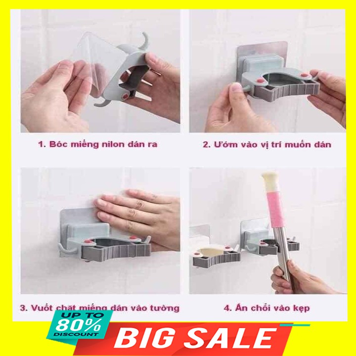 Móc dán tường siêu dính đa năng treo đồ, kẹp chổi 6,5 x 7cm bền, đẹp, tiện lợi
