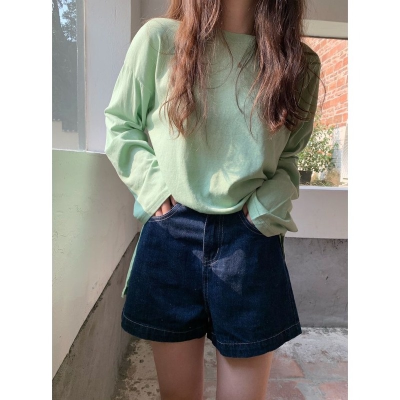 Quần Short Denim Ống Rộng Phong Cách Hàn Quốc Dành Cho Nữ