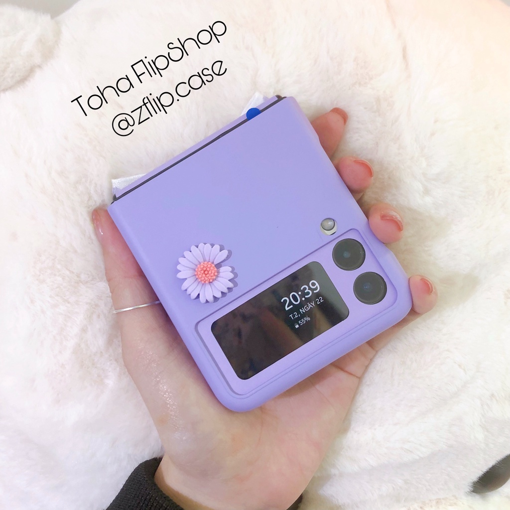 [HÀNG MỚI] Ốp Samsung Z Flip 3 / Z Flip 4 Nơ hoa tím + bộ dán màn hình và bản lề cực xinh / Z Flip3 / ZFlip3 / Z Flip4