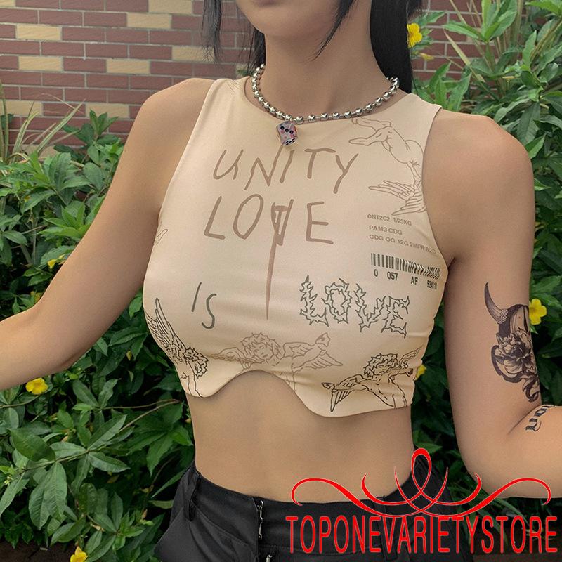 Áo croptop không tay in chữ thời trang cá tính cho nữ