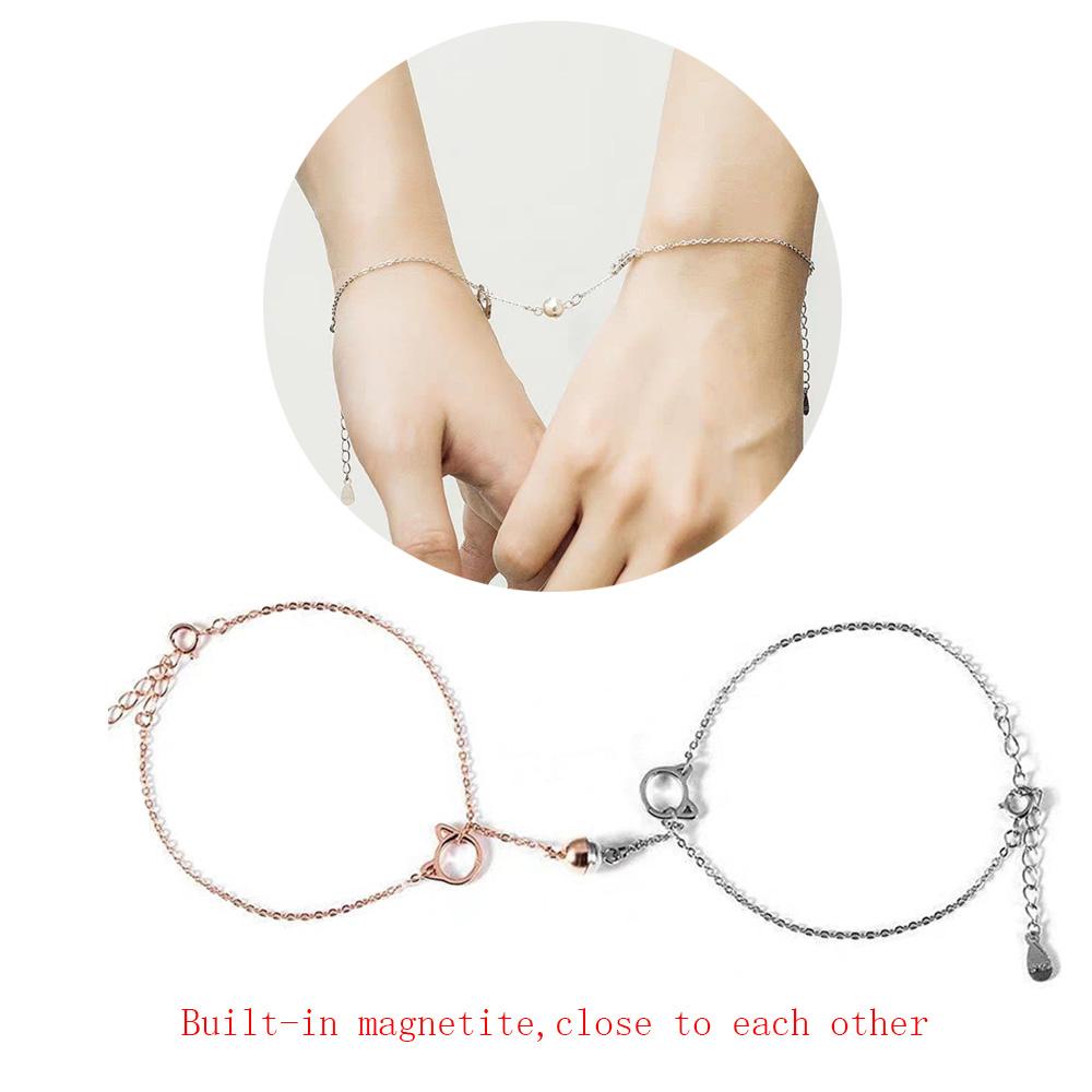 EXPEN Set 2 Vòng Tay Thép Titan Hình Mèo Dễ Thương Cho Cặp Đôi