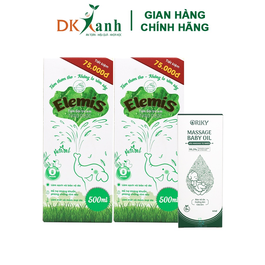 Combo 2 chai Nước tắm Elemis 500ml + 1 dầu massage cho bé Oriky 60ml - DK Pharma