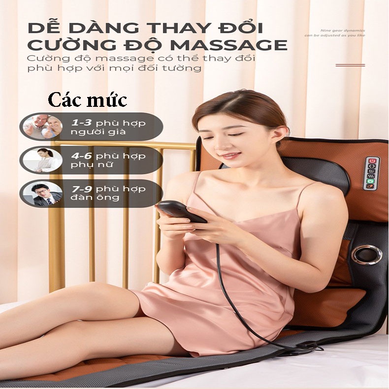 Đệm massage toàn thân Vispo đa điểm Rung, Nệm Massage Kèm Gối Massage (bảo hành 1 năm) - Model Vải da có Loa bluetooth