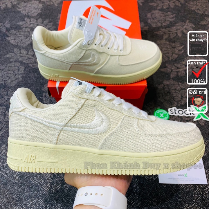 [Pkdsneaker25] Giày Nike Stussy x Nike Air Force 1 Low 'Fossil' CZ9084 da vải nam nữ