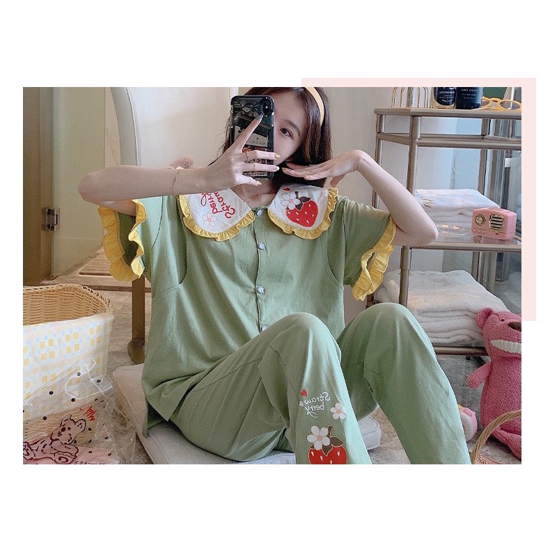 Bộ bầu và sau sinh quần dài áo cộc tay có chỗ cho con bú chất vải cotton mùa hè 2022 - (BL67)