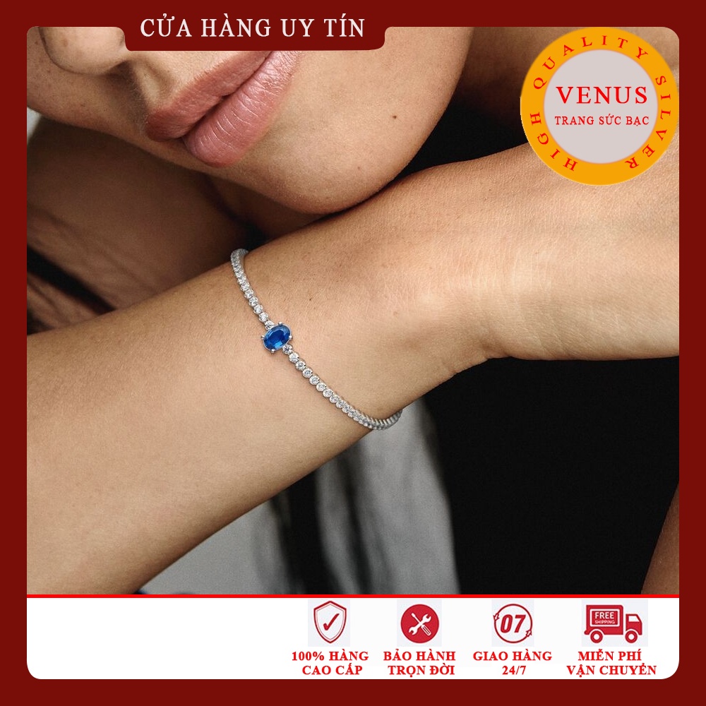 Lắc tay nữ mặt đá xanh- Trang sức bạc Venus