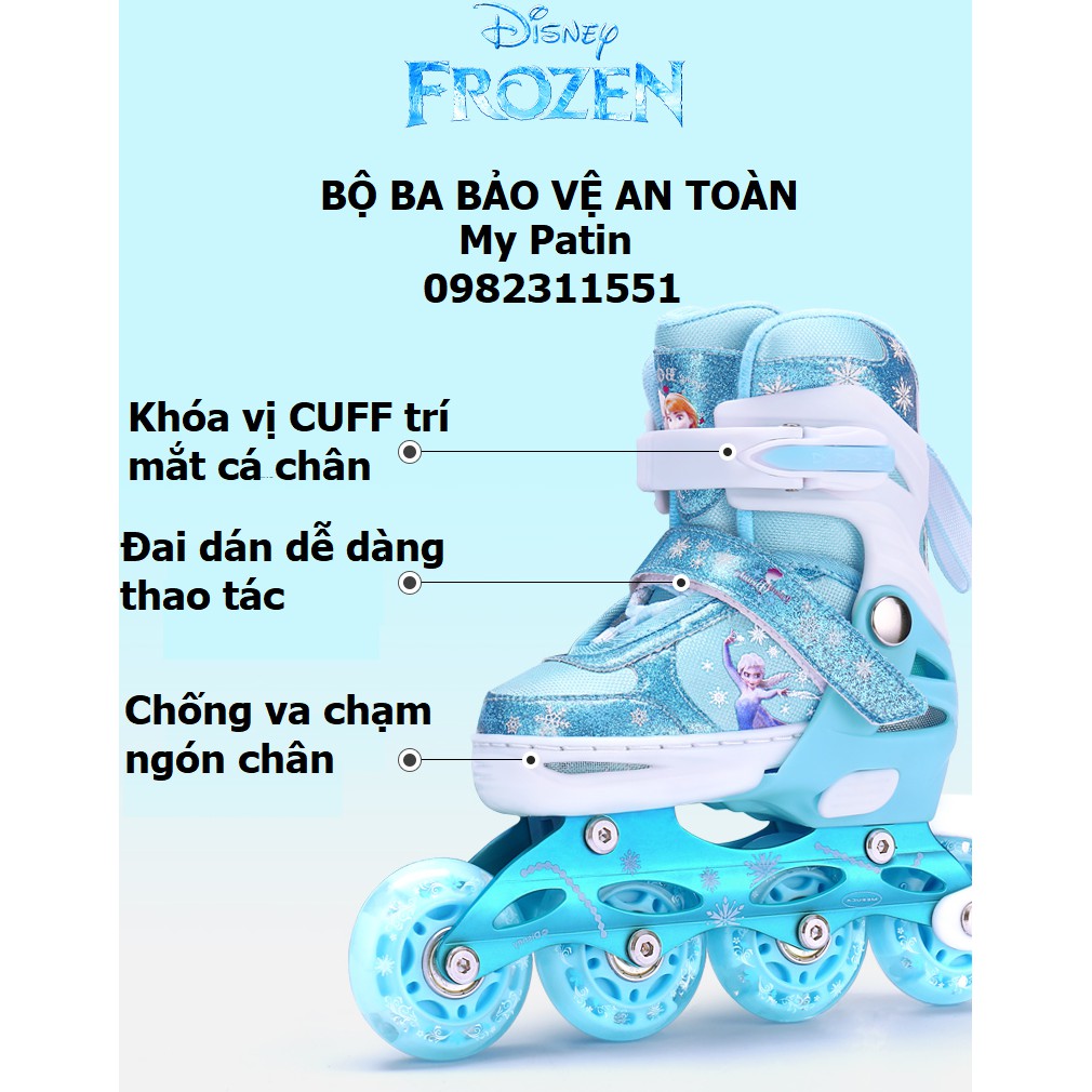 Giày Patin hàng hiệu Disney Nữ hoàng băng giá full phụ kiện, đồ bảo hộ