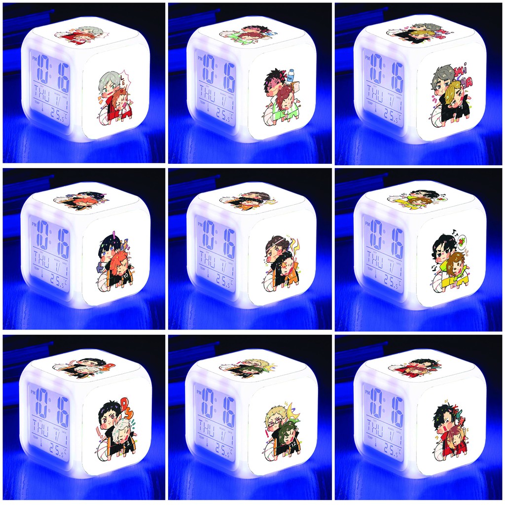 Đồng hồ báo thức để bàn in hình HAIKYUU!! Vua Bóng Chuyền anime chibi LED đổi màu