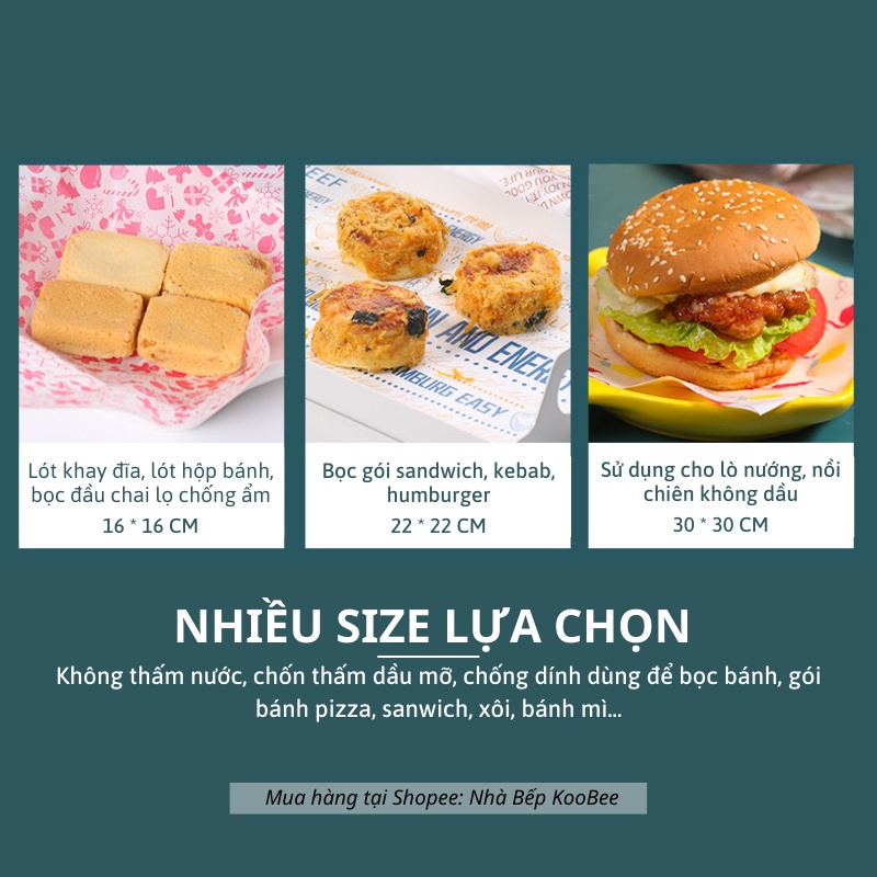 Giấy gói bánh mì, burger, sandwich, thực phẩm giữ nhiệt KAULUS - Giấy nến cho nồi chiên không dầu vuông