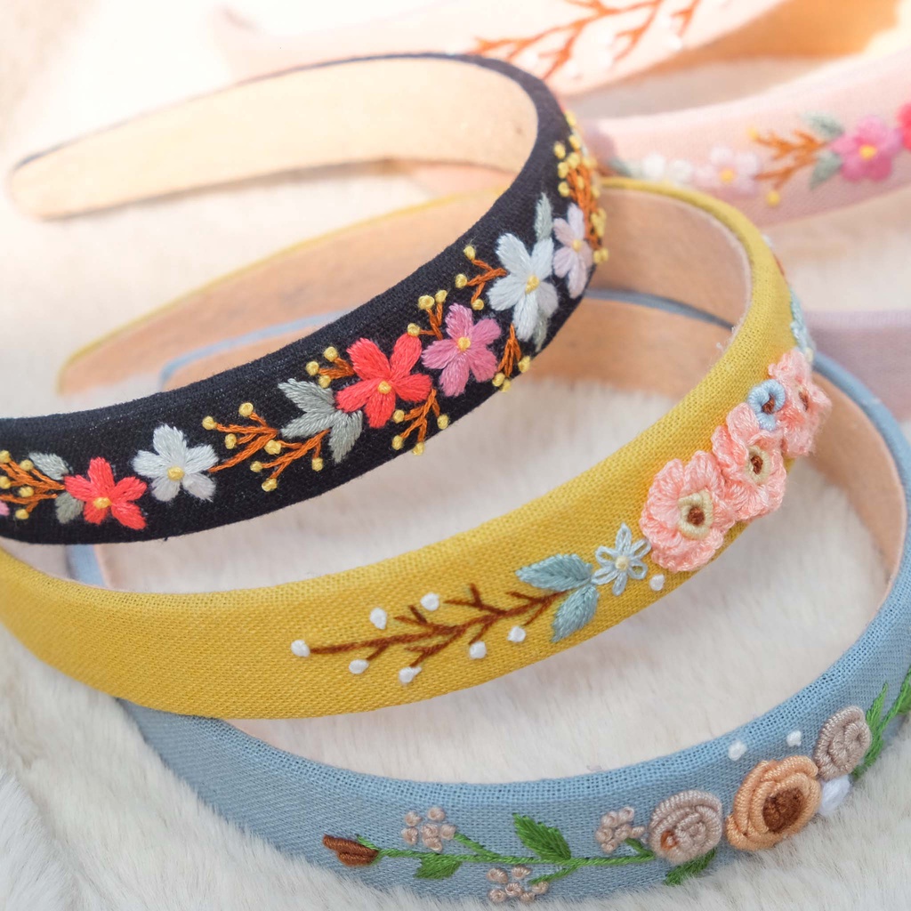 Bờm tóc linen handmade, băng đô tóc thêu tay thủ công bản 2.5cm