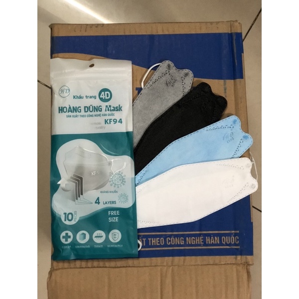 Khẩu trang KF94 Hoàng Dũng 4 lớp cao cấp kháng khuẩn, chống bụi mịn, chống nắng, chống tia UV.