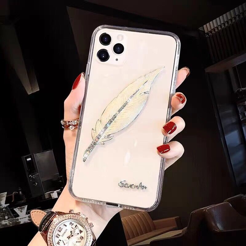 Ốp Điện Thoại Hình Lông Vũ Đính Đá Lấp Lánh Cho iphone 14 13 12 pro max 11 x xr xs max 7 8 plus
