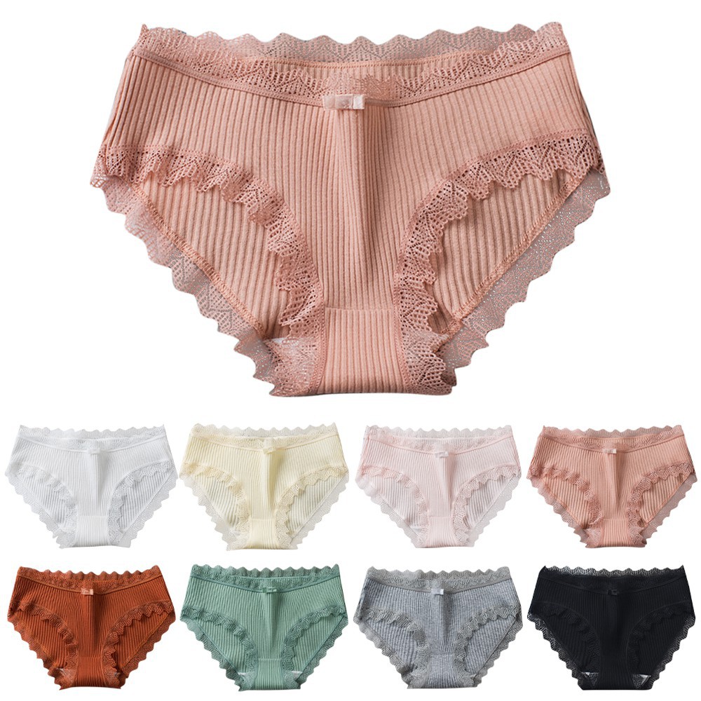 Quần lót cotton lưng thấp phối ren giấu đường may quyến rũ tùy chọn màu sắc
