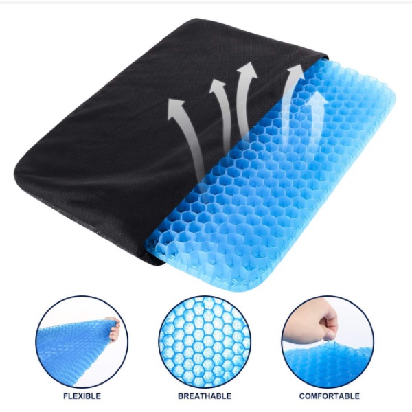 Đệm Ghế Ngồi Văn Phòng 3D – Nệm Lót Ghế Ô Tô 2 Lớp Gel Tổ Ong  Thoáng Khí Chống Đau Mỏi Lưng Thoát Vị Đĩa Đệm Kèm Túi