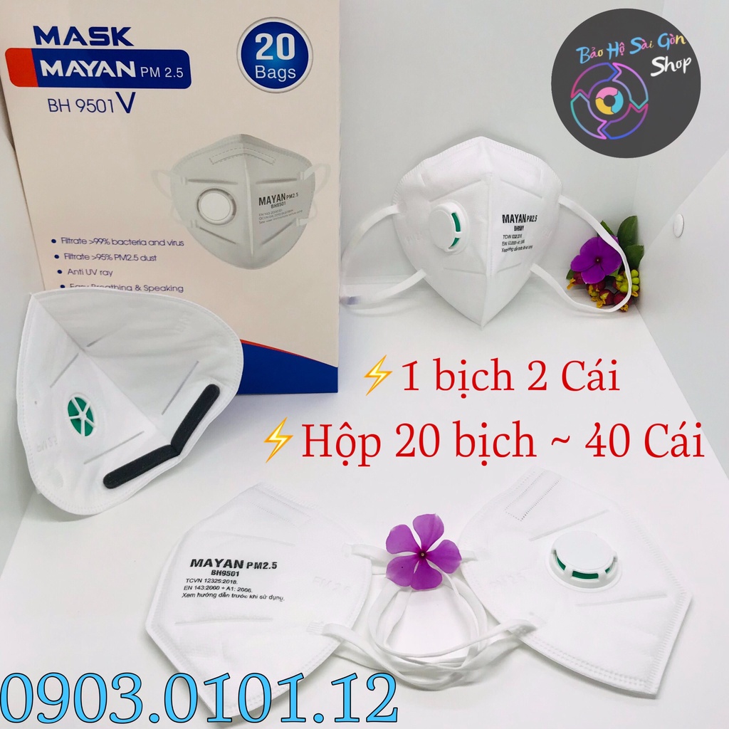 Khẩu trang n95 có van thở đệm mũi , Kn95 chính hãng Mayan pm2.5 BH9501v lớp lọc kháng khuẩn than hoạt tính