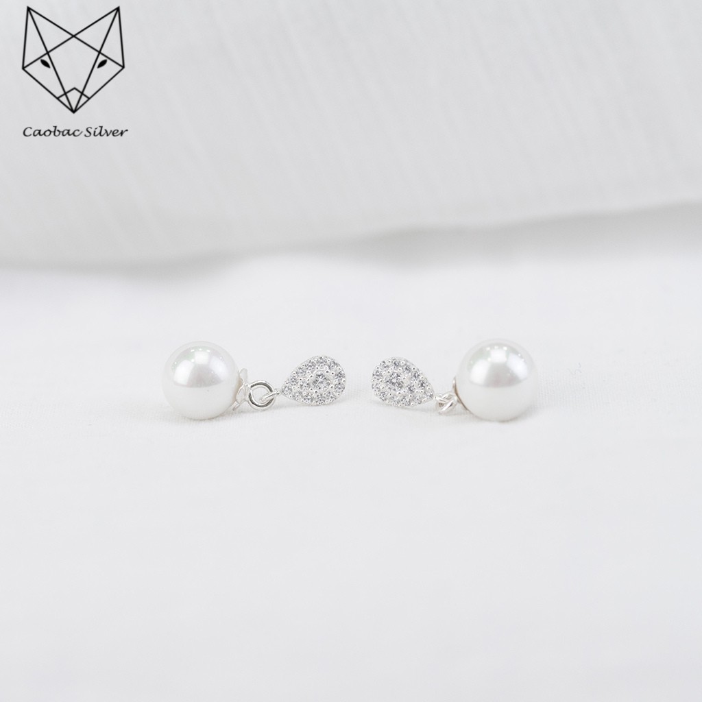 Khuyên Tai Bạc Caobac Silver Cho Nữ Dáng Dài Đá Sáng Thiết Kế Giọt Nước Đính Hạt Quà Tặng Cho Bạn Gái