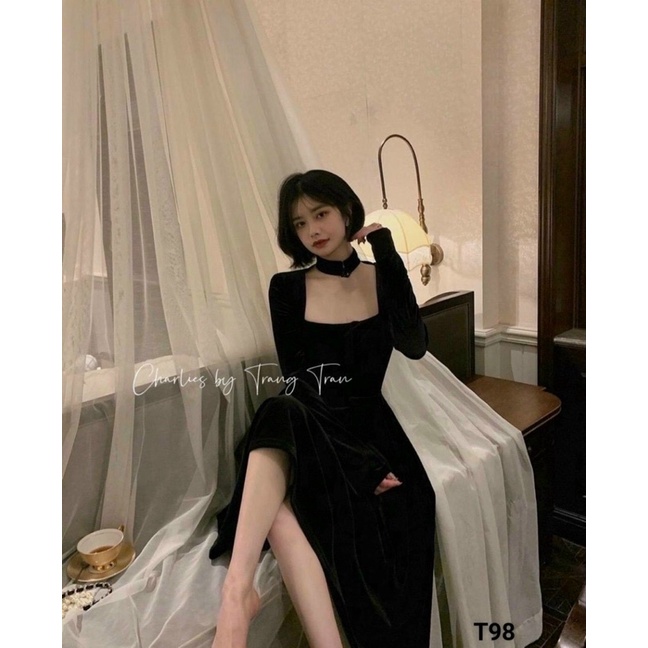 ĐẦM NỮ DÁNG DÀI DỰ TIỆC TAY DÀI CỔ CHOCKER | BigBuy360 - bigbuy360.vn