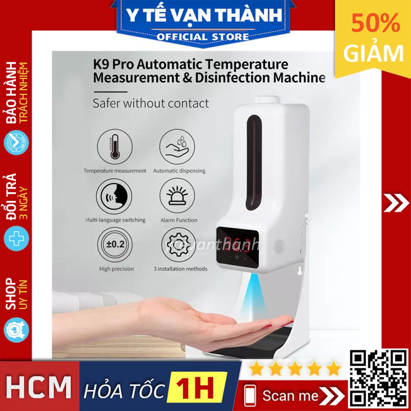 ✅ [BH 1 NĂM] Máy Xịt Nước Rửa Tay Tự Động Và Đo Nhiệt Độ- K9 X, K9X Tích Hợp 10 Ngôn Ngữ -VT0698 | Y Tế Vạn Thành