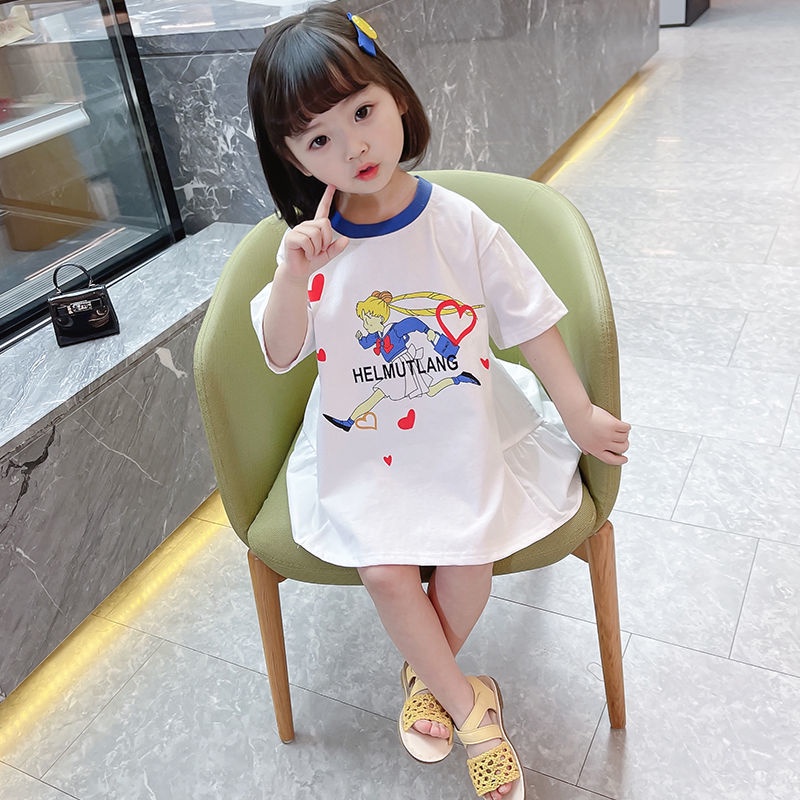 Đầm Thun Cotton T-Shirt Dáng Rộng Phong Cách Công Chúa Hàn Quốc Thời Trang Mùa Hè Mới Dành Cho Bé Gái