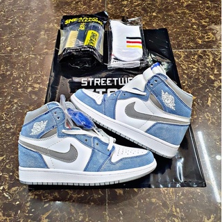 Giày sneaker Jordan 1 Royal , Giày thể thao Jd1 Màu Xanh Da Bò Cổ Cao Tặng Kèm Tất