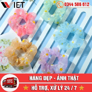 [FREE SHIP TOÀN QUỐC] Dây Buộc Tóc - Cột Tóc Scrunchies Vải Hoa Cúc Trong Suốt Thời Trang