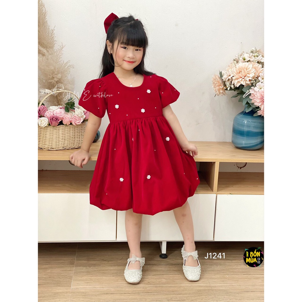 Đầm Nhung Đỏ Cho Bé Gái 10-40kg 🍇🍇 Đầm Phồng Cho Bé Gái - Shop Bốn Mùa