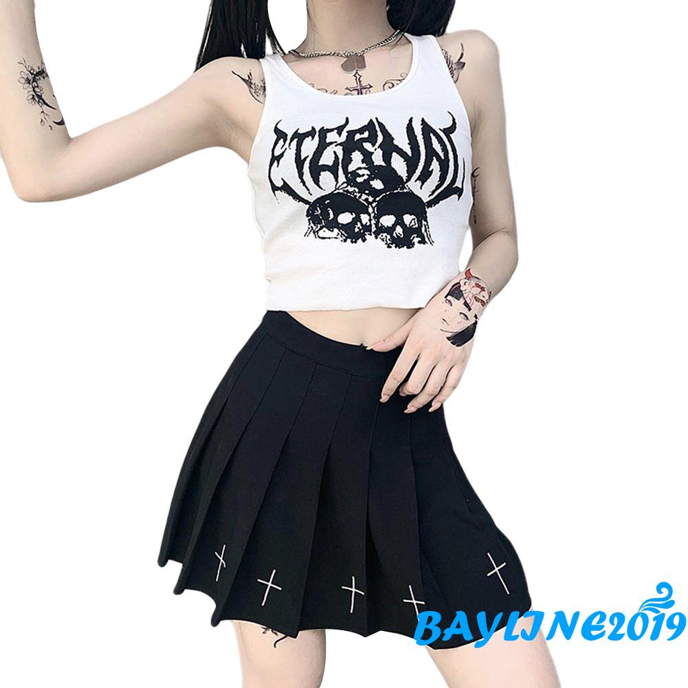 Áo Lửng Sát Nách In Họa Tiết Đầu Lâu Cá Tính Dành Cho Nữ