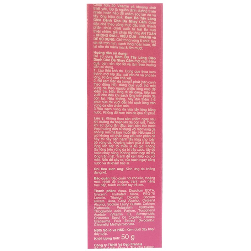 Kem tẩy lông Cleo Cho Da Nhạy Cảm Sensitive Skin 50g