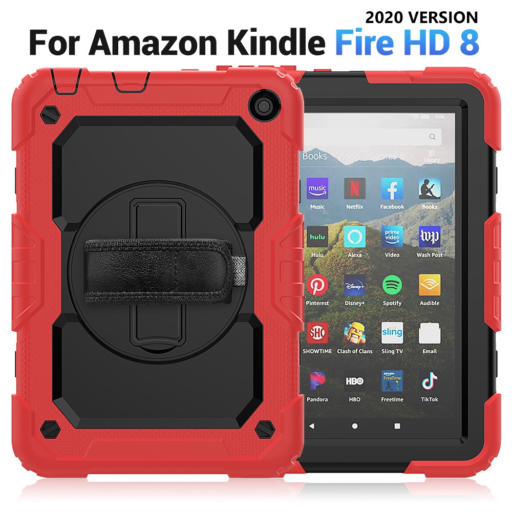 Amazon kindle Fire HD 8/8Plus（2020）Contains high-end PET film Shockproof Heavy Duty Protective Rugged Case with Shoulder strap