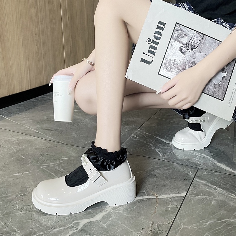 Giày Ulzzang Nữ Mary Jane Dây Cài 5cm Phong Cách Hàn Quốc