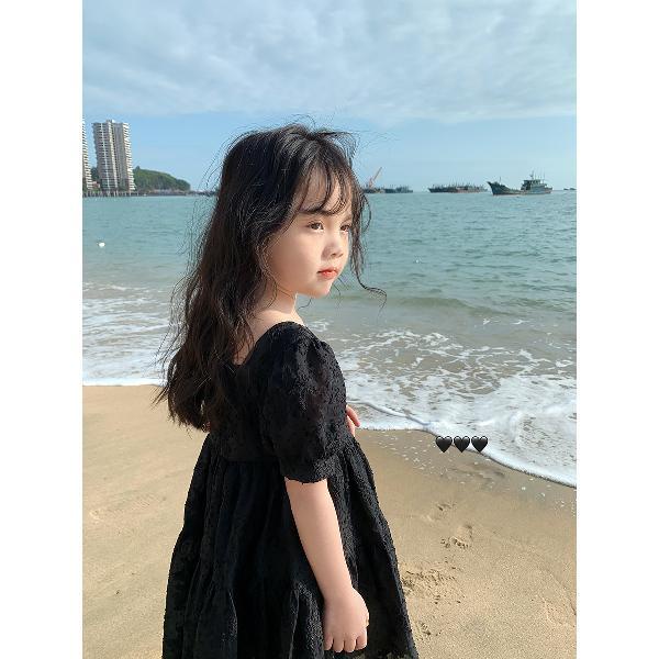 Đầm Công Chúa Tay Phồng Cổ Vuông Màu Đen In Họa Tiết Hoa Phong Cách Hàn Quốc Dễ Thương Thời Trang Xuân Hè Cho Bé Gái 5