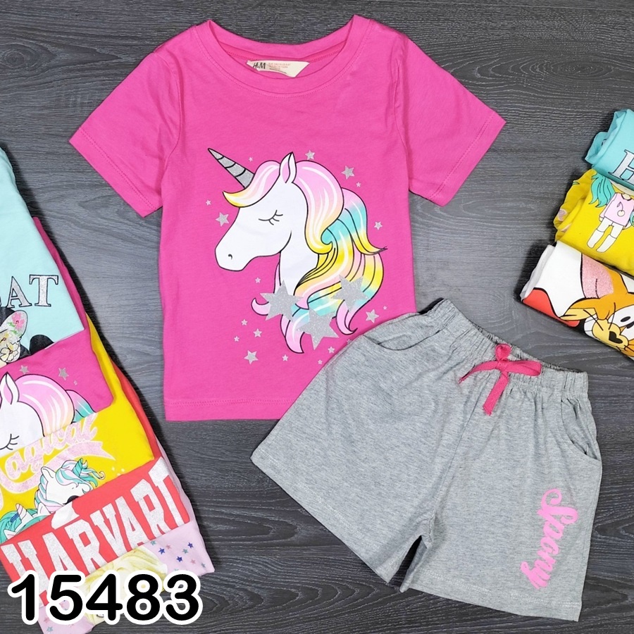 Bộ thun ngắn Bigbaby, hàng xuất dư h.m họa tiết đáng yêu cho bé gái 15-28kg