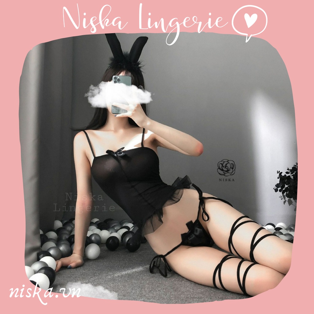 Bộ cosplay thỏ full phụ kiện (bao gồm vớ dây) - Mã C243