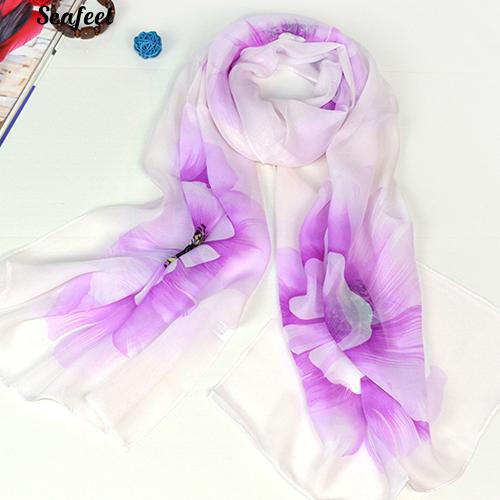 Khăn choàng cổ chiffon mỏng in hoa thời trang cho nữ