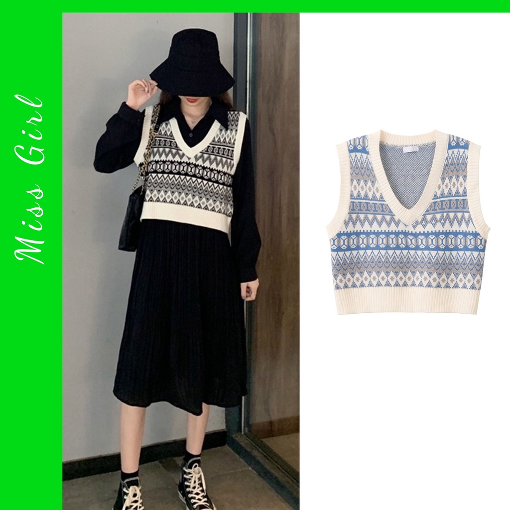 Áo ghile len nữ, Gile thổ cẩm hoạ tiết đen trắng hàng Quảng Châu cao cấp Miss girl