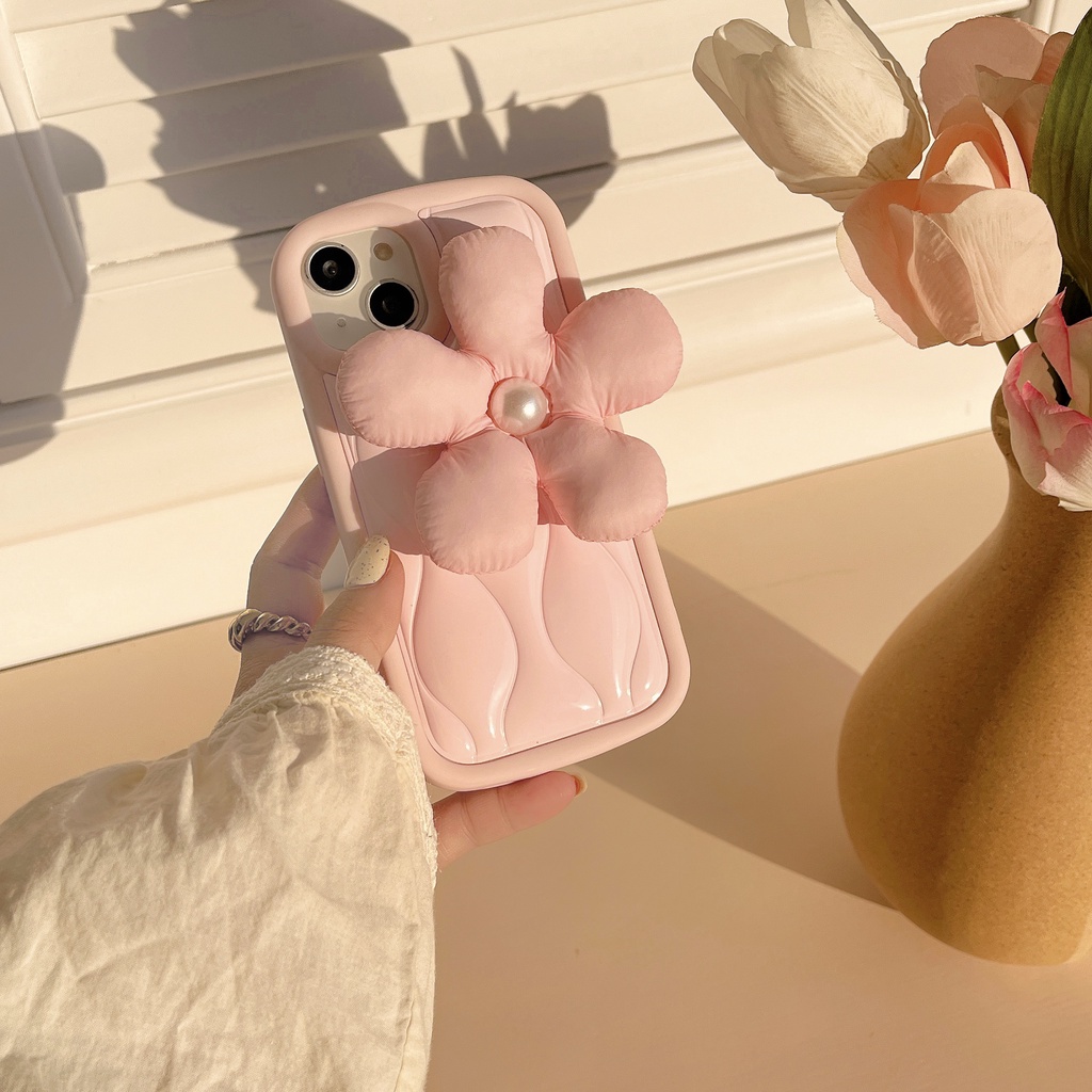 Ốp Điện Thoại TPU Dẻo Màu Trắng Hồng Họa Tiết Hoa 3D Dễ Thương Cho iPhone 14 13 12 11 Pro Max Plus