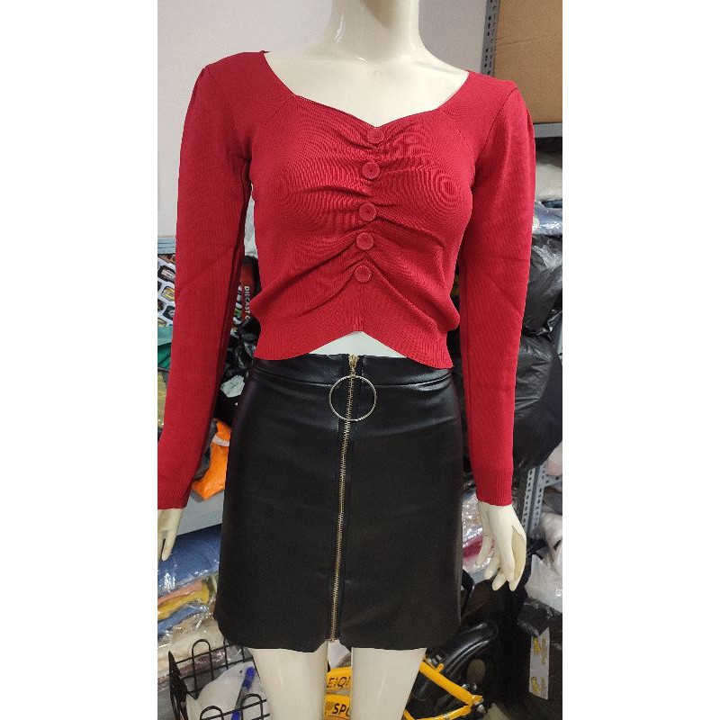 Áo Len Dài Tay Nhún Bèo Cúc Giữa Sang Chảnh Xịn Đẹp Dễ Mix Đồ | BigBuy360 - bigbuy360.vn